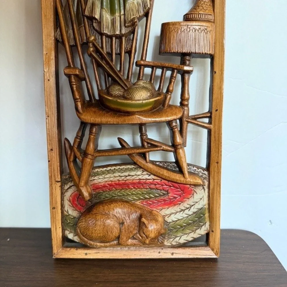 Vintage 1960 Burwood Products Rocking Chair Cat Wall Hanging Plaque Art MCM